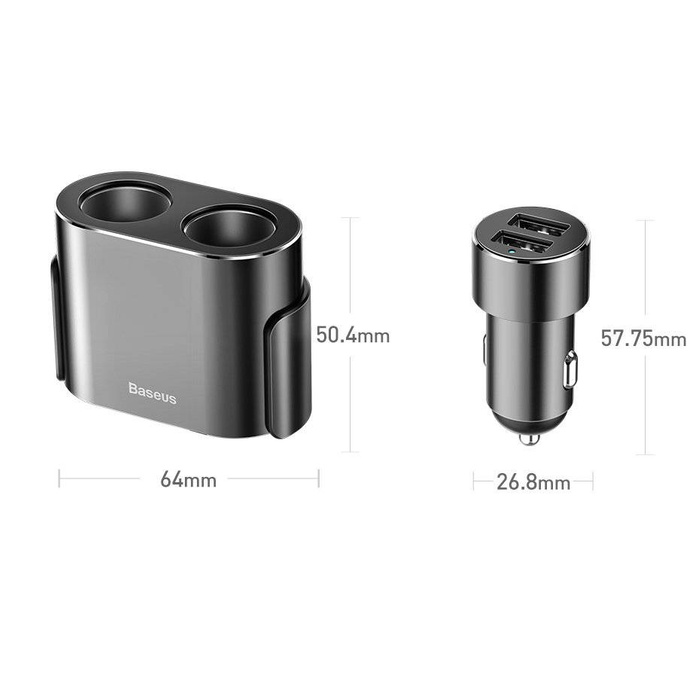 Baseus rozdzielacz rozgałęźnik ładowarki samochodowej 2x USB 3.1A 17W + 2x gniazdo zapalniczki 80W czarny (CRDYQ-01)