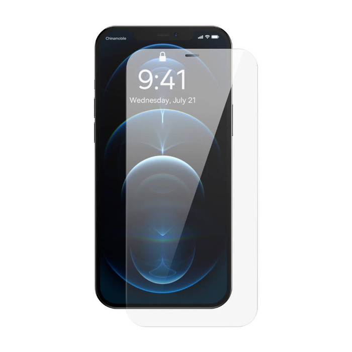 Baseus 2x szkło hartowane do iPhone 12 Pro / iPhone 12 z osłoną na głośnik + pozycjoner (SGBL060702) (case friendly)