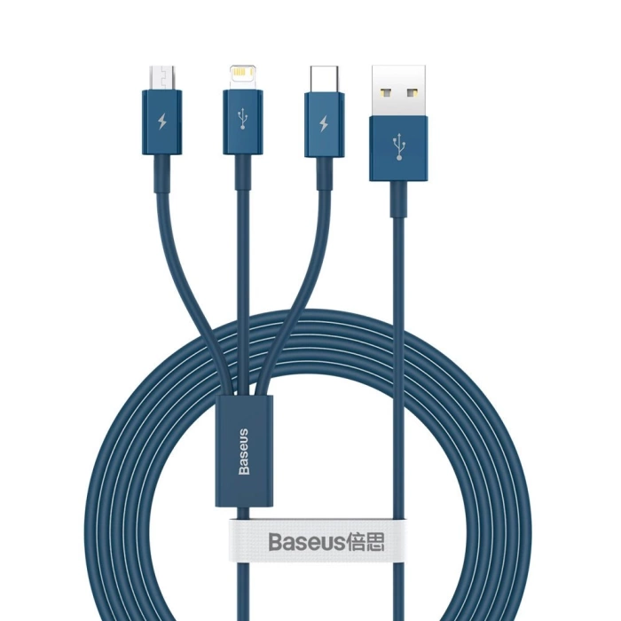 Kabel Baseus Superior 3w1USB - Lightning / USB Typ C / micro USB 3,5 A 1,5 m niebieski (CAMLTYS-03)
