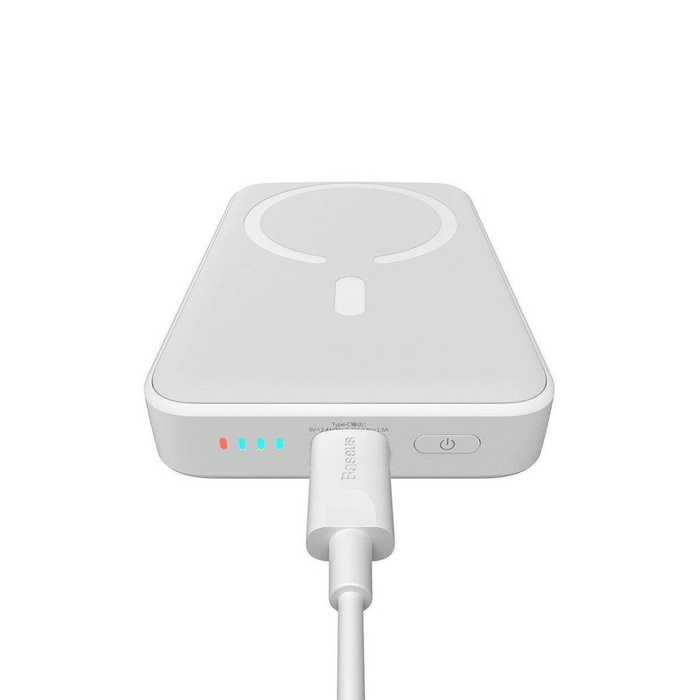 Baseus Magnetic Mini powerbank z ładowaniem indukcyjnym MagSafe 15W / szybkie ładowanie PD QC 20W 10000mAh biały (Overseas Edition) + Xiaobai Series kabel USB-C - USB-C 60W 3A 0.5m biały