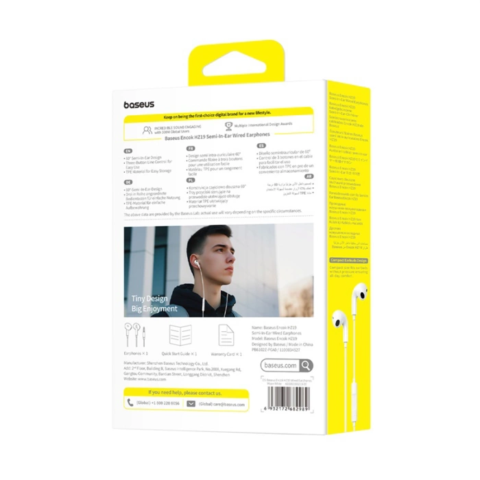SŁUCHAWKI BASEUS ENCOK HZ19 MINI JACK 3.5MM WHITE