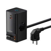 Stacja łądująca Baseus PowerCombo 65W 1.5m 2 x EU + USB-A + USB-C + zwijany kabel USB-C - czarna