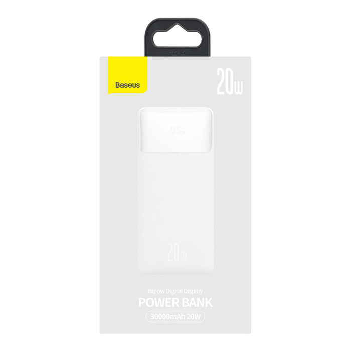Baseus Bipow powerbank z szybkim ładowaniem 30000mAh 20W biały (Overseas Edition) + kabel USB-A - Micro USB 0.25m biały (PPBD050402)
