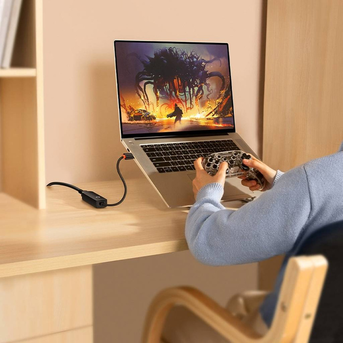 Baseus Lite Series zewnętrzna karta sieciowa USB Typ C - RJ-45 1Gbps (1000Mbps) czarny (WKQX000301)