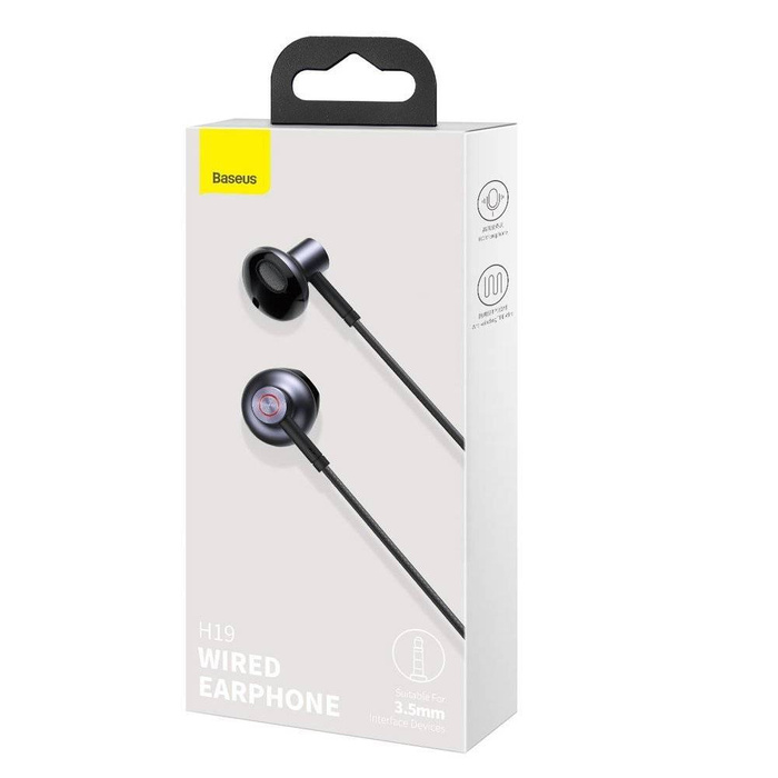 Baseus Encok H19 przewodowe douszne słuchawki 3,5 mm mini jack z pilotem i mikrofonem niebieski (NGH19-01)