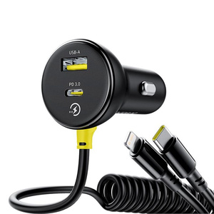 Ładowarka samochodowa BASEUS CIRCULAR PD 1xUSB-C 1xUSB 60W + KABEL USB-C/LIGHTNING BLACK