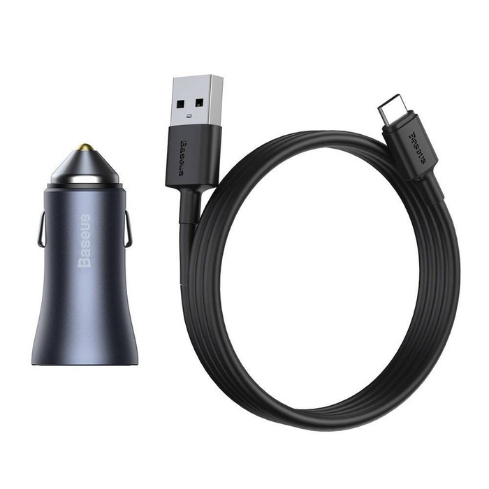 [PO ZWROCIE] Baseus Golden Contactor Pro szybka ładowarka samochodowa 2x USB 40 W Quick Charge SCP FCP AFC + kabel USB - USB Typ C szary (TZCCJD-A0G)