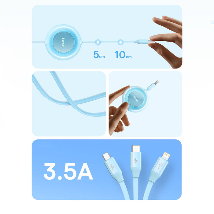 Baseus Bright Mirror 2 kabel przewód 3w1 USB Typ A - micro USB + Lightning + USB Typ C 3.5A 1.1m fioletowy (CAMJ010005)