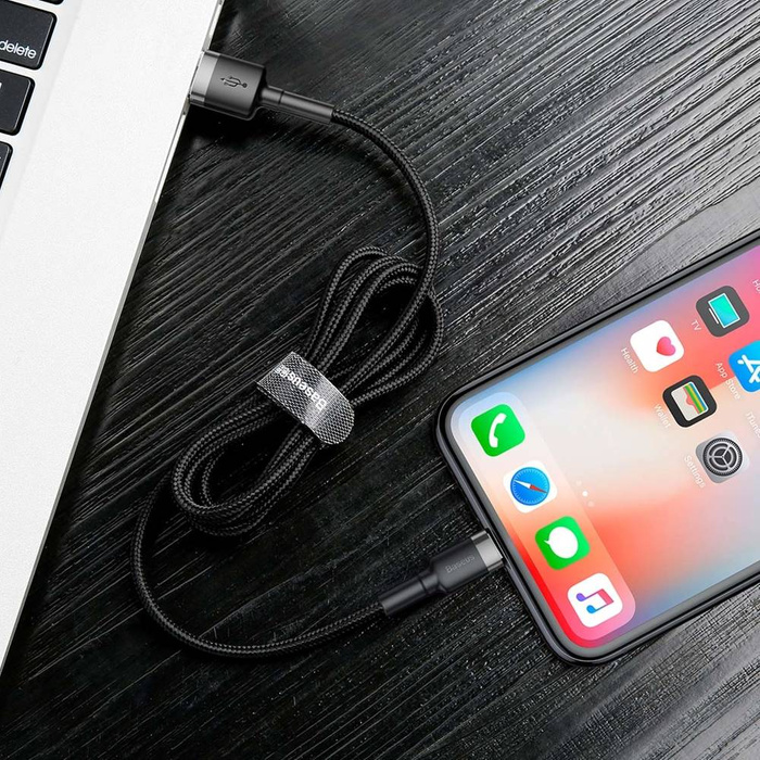 Baseus Cafule Cable wytrzymały nylonowy kabel przewód USB / Lightning QC3.0 1.5A 2M czarny (CALKLF-CG1)