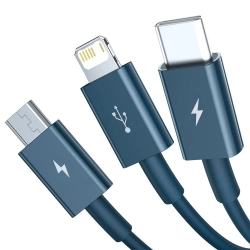 Kabel Baseus Superior 3w1USB - Lightning / USB Typ C / micro USB 3,5 A 1,5 m niebieski (CAMLTYS-03)