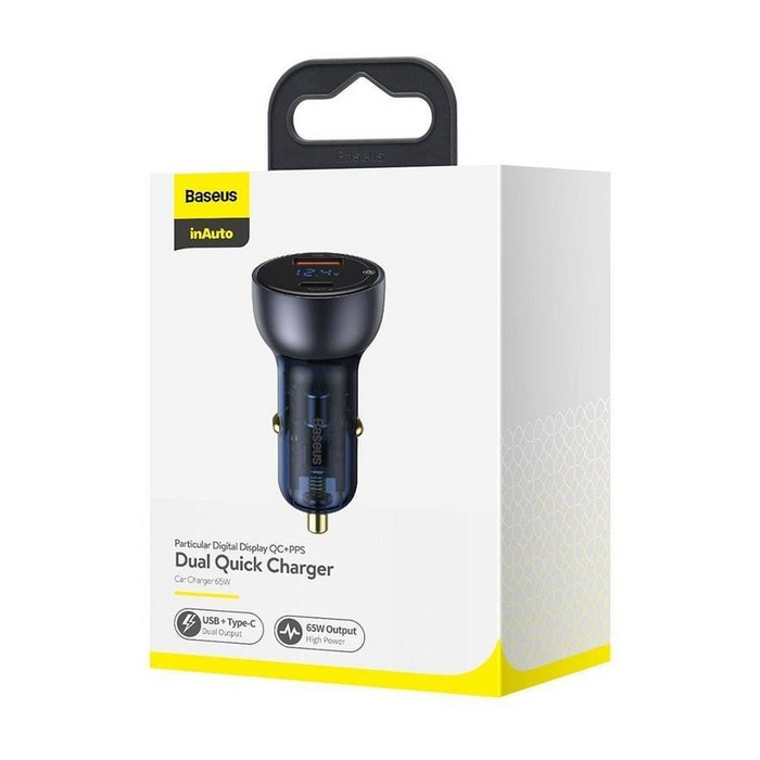 Baseus ładowarka samochodowa USB / USB Typ C 65 W 5 A SCP Quick Charge 4.0+ Power Delivery 3.0 ekran LCD przezroczysty (CCKX-C0A)