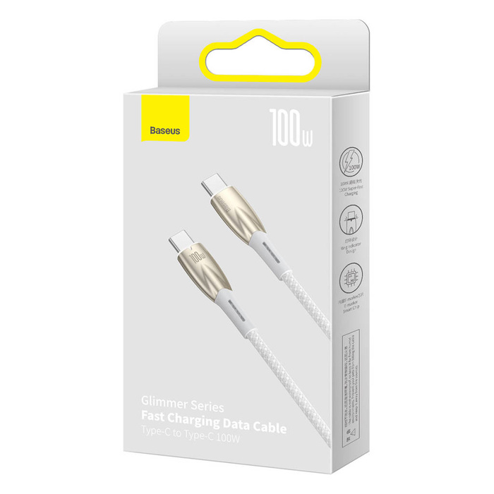 Baseus Glimmer Series kabel z szybkim ładowaniem USB-C 480Mb/s PD 100W 2m biały