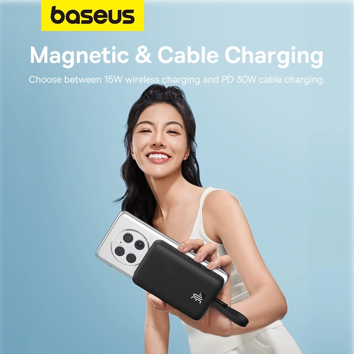 Powerbank Baseus Magnetic Mini MagSafe 10000mAh 30W z wbudowanym kablem USB-C 0.3m Czarny