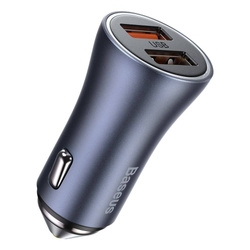 [PO ZWROCIE] Baseus Golden Contactor Pro szybka ładowarka samochodowa 2x USB 40 W Quick Charge SCP FCP AFC + kabel USB - USB Typ C szary (TZCCJD-A0G)