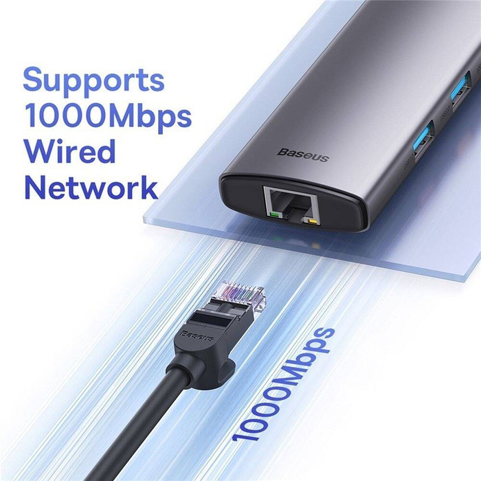 Baseus StarJoy HUB 6w1 USB Typ C - 3x USB / HDMI / RJ45 (1Gbps) / USB Typ C PD szary (WKWG080013)