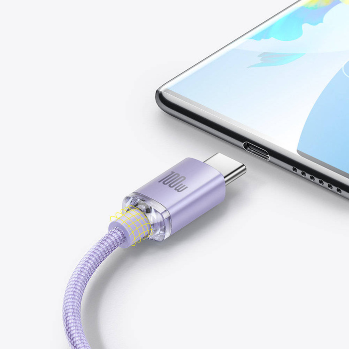 Baseus Crystal Shine Series kabel przewód USB do szybkiego ładowania i transferu danych USB Typ A - USB Typ C 100W 2m fioletowy (CAJY000505)