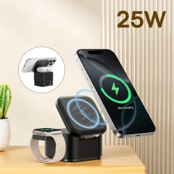 Ładowarka indukcyjna Baseus MagPro 3w1 25W z MagSafe do telefonu i smartwatcha Czarna
