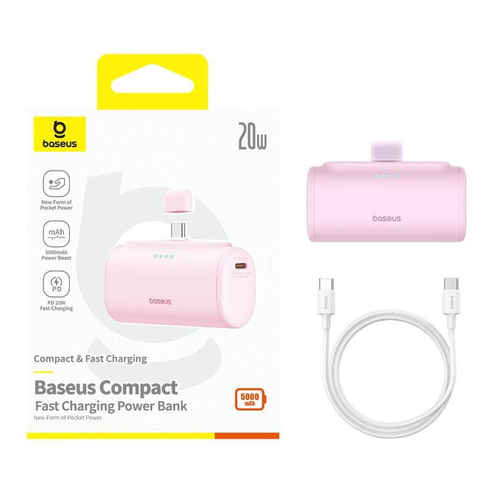 Powerbank Baseus Compact USB-C 5000mAh, 20W (różowy)