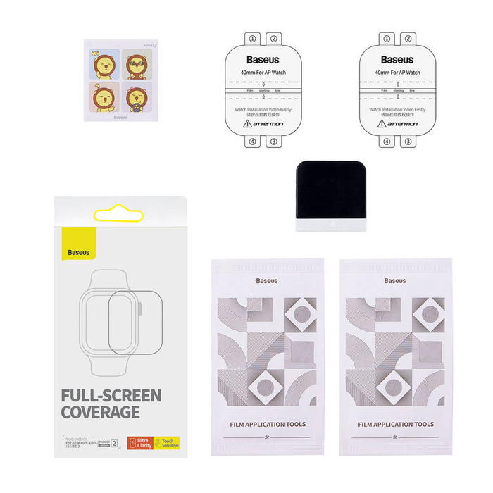 Zestaw 2x folia ochronna Baseus NanoCrystal do Apple Watch 4 /5 / 6 / SE / SE 2 40mm + zestaw montażowy - przezroczysta