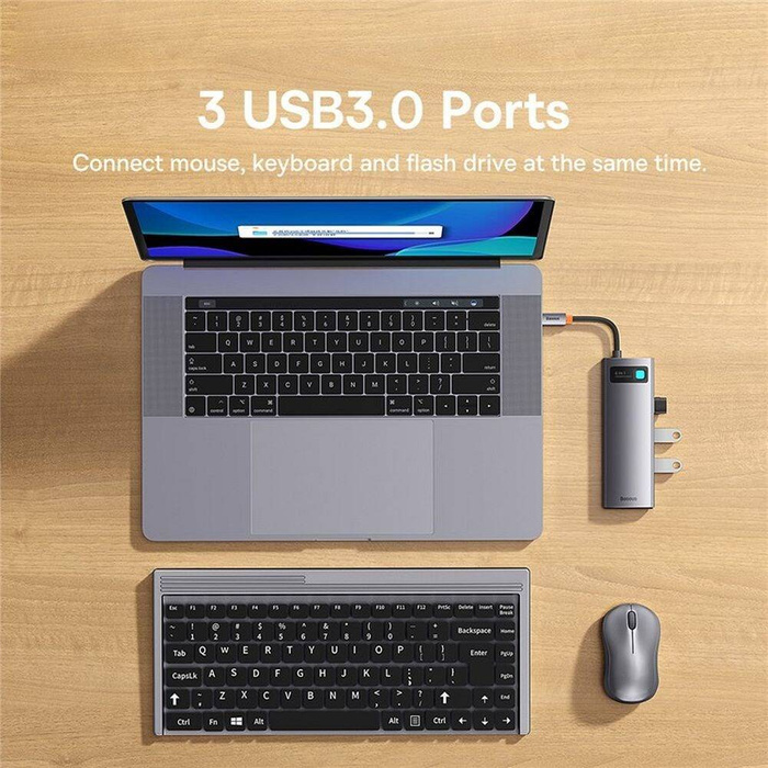 Baseus StarJoy HUB 6w1 USB Typ C - 3x USB / HDMI / RJ45 (1Gbps) / USB Typ C PD szary (WKWG080013)