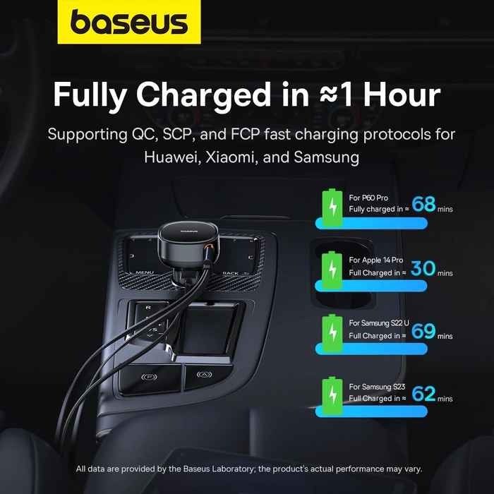 Ładowarka samochodowa Baseus Enjoyment USB z kablem USB-C i Lightning 60W (czarna)