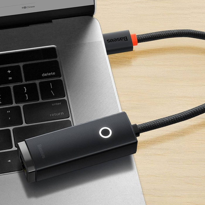 Baseus Lite Series zewnętrzna karta sieciowa USB Typ C - RJ-45 1Gbps (1000Mbps) czarny (WKQX000301)