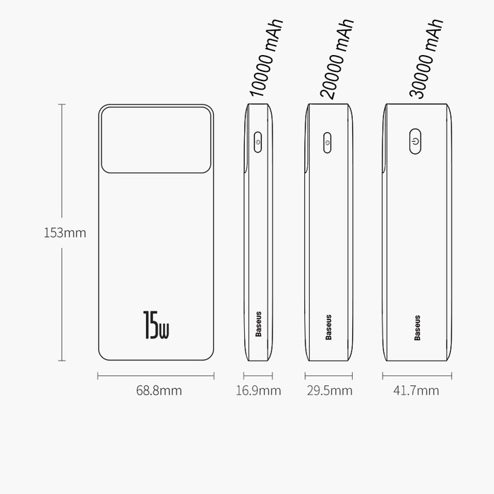 Baseus Bipow powerbank z wyświetlaczem 30000mAh 15W czarny (Overseas Edition) + kabel USB-A - Micro USB 0.25m czarny (PPBD050201)
