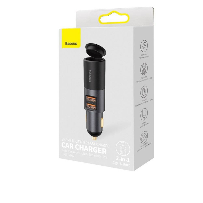 Baseus Share Together ładowarka samochodowa 2x USB / gniazdo zapalniczki 120W Quick Charge Power Delivery szary (CCBT-D0G)