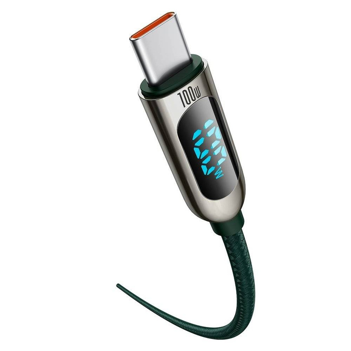 Baseus kabel USB Typ C - USB Typ C 100W (20V / 5A) Power Delivery z wyświetlaczem ekranem miernik mocy 2m zielony (CATSK-C06)