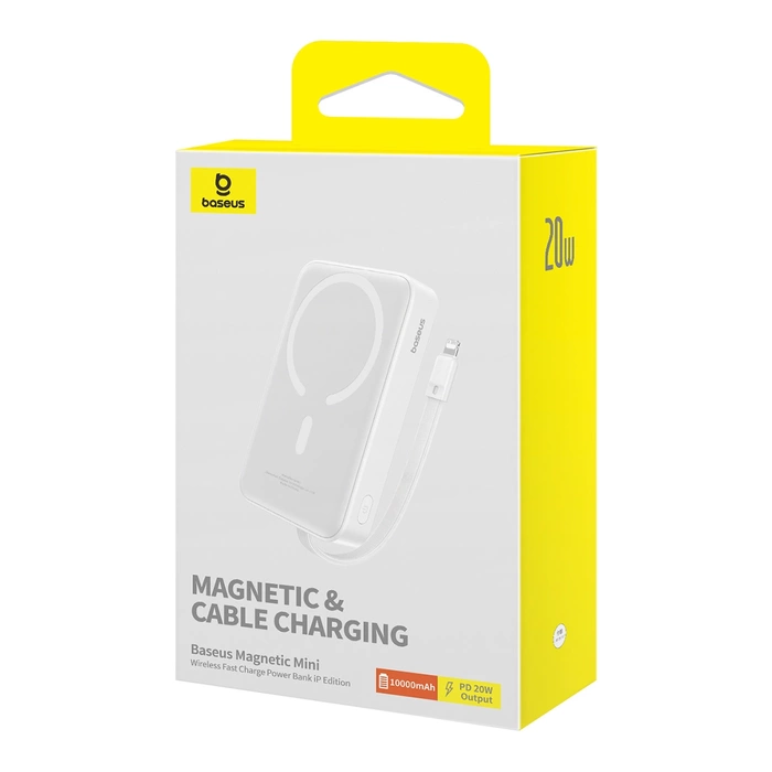 Powerbank Baseus Magnetic Mini MagSafe 10000mAh 20W z wbudowanym kablem Lightning 0.3m Biały