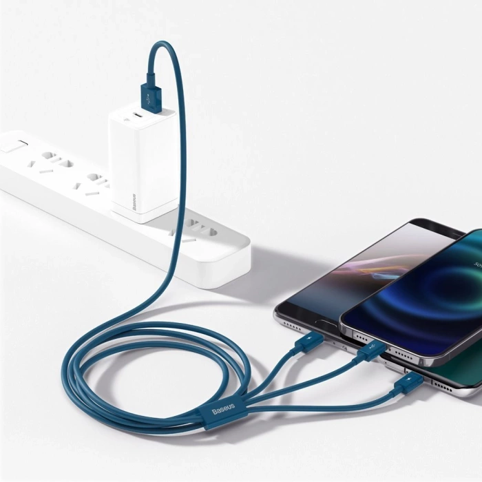 Kabel Baseus Superior 3w1USB - Lightning / USB Typ C / micro USB 3,5 A 1,5 m niebieski (CAMLTYS-03)