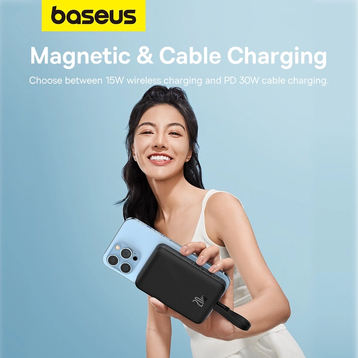 Powerbank Baseus Magnetic Mini MagSafe 10000mAh 20W z wbudowanym kablem Lightning 0.3m Czarny