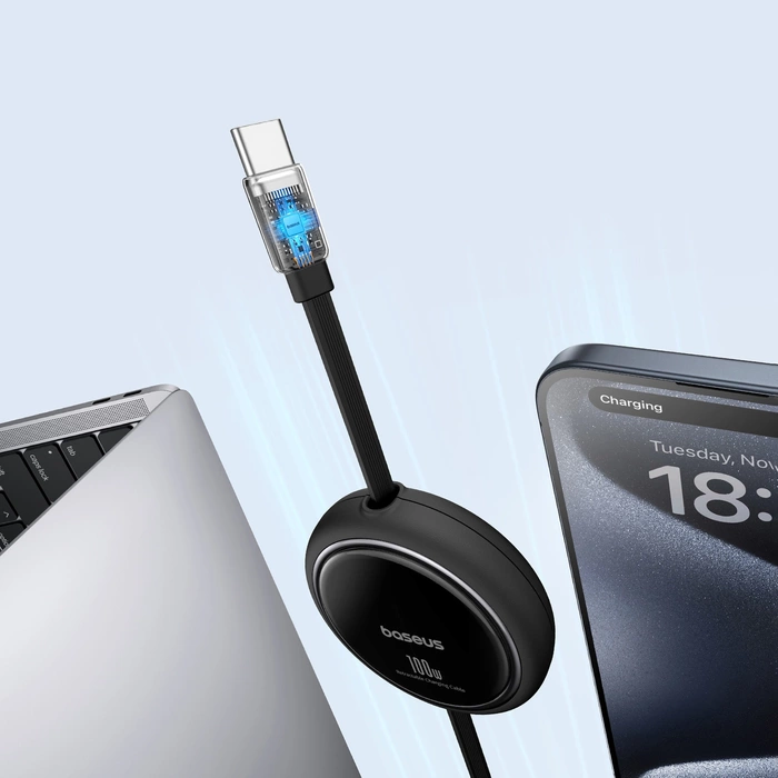 Kabel wysuwany Baseus Free2Draw Mini USB-C - USB-C 100W 1m - czarny
