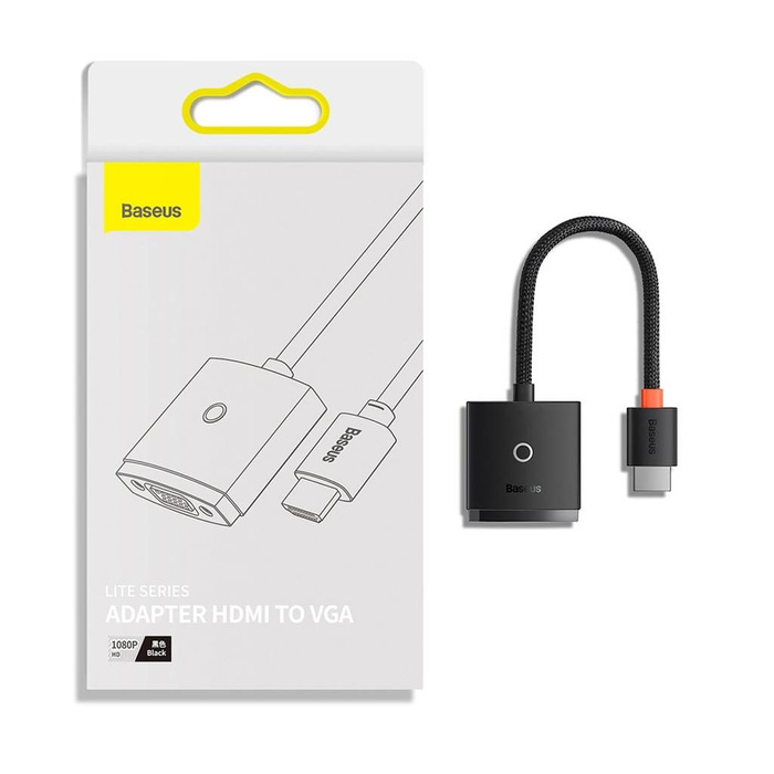 Baseus Lite Series przejściówka adapter HDMI do VGA + mini jack 3,5mm / zasilanie micro USB biały (WKQX010102)