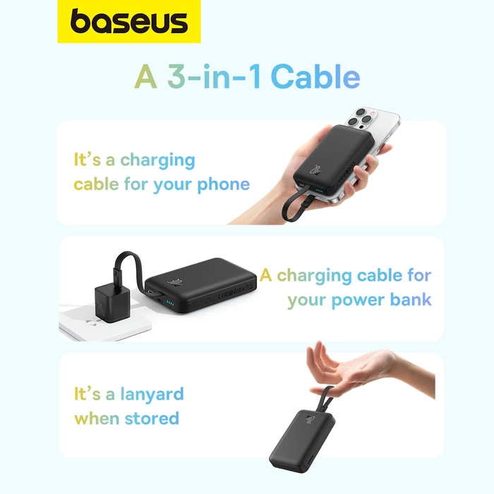 Powerbank Baseus Magnetic Mini MagSafe 10000mAh 20W z wbudowanym kablem Lightning 0.3m Czarny