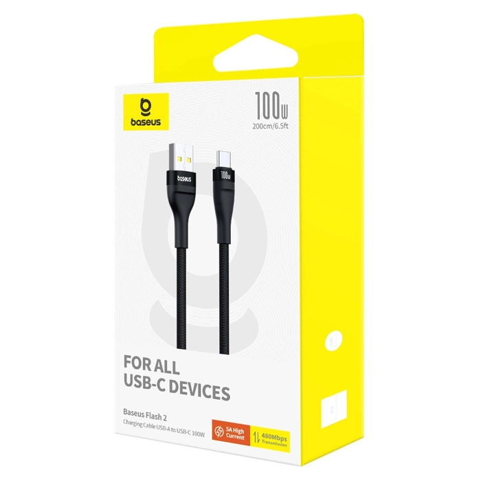 Baseus kabel Flash 2 Charging Cable USB to USB-C 100W 1m Cluster czarny
