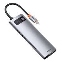 Baseus Metal Gleam 8w1 wielofunkcyjny HUB USB Typ C - USB Typ C Power Delivery 100 W / HDMI 4K 30 Hz / czytnik kart SD i microSD / 3x USB 3.2 Gen 1 / RJ45 1 Gbps Szary (CAHUB-CV0G)