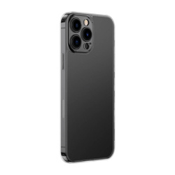 Baseus Frosted Glass Case etui pokrowiec do iPhone 13 Pro Max sztywna obudowa z żelową ramką czarny (ARWS001101)