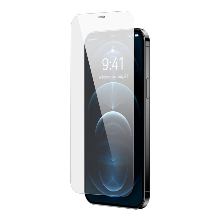 Baseus 2x szkło hartowane do iPhone 12 Pro / iPhone 12 z osłoną na głośnik + pozycjoner (SGBL060702) (case friendly)