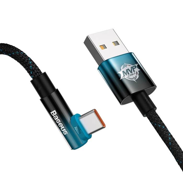 [PO ZWROCIE] Baseus MVP 2 Elbow kątowy kabel przewód Power Delivery z bocznym wtykiem USB / USB Typ C 1m 100W 5A niebieski (CAVP000421)