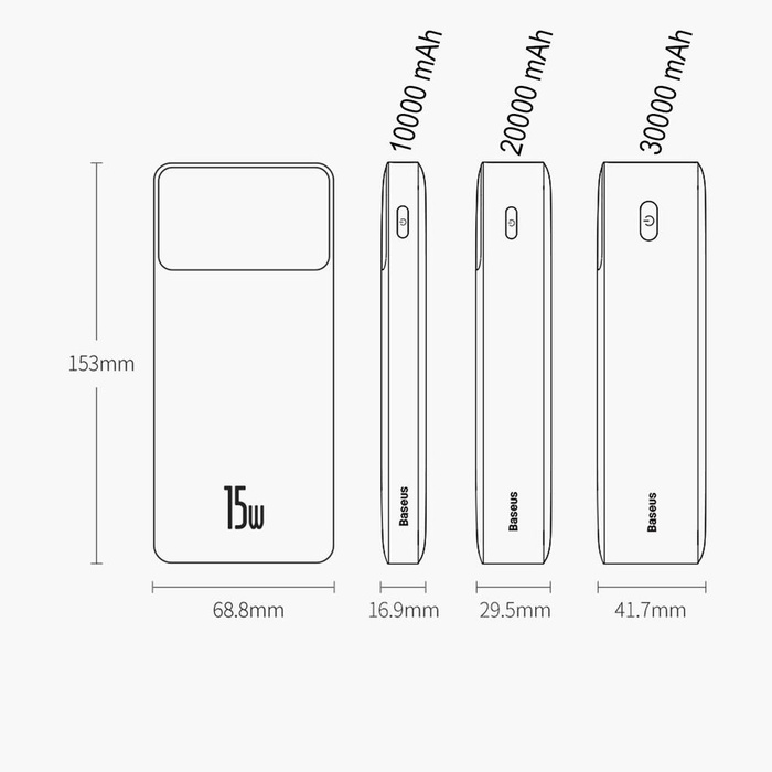 Baseus Bipow powerbank z wyświetlaczem 30000mAh 15W czarny (Overseas Edition) + kabel USB-A - Micro USB 0.25m czarny (PPBD050201)