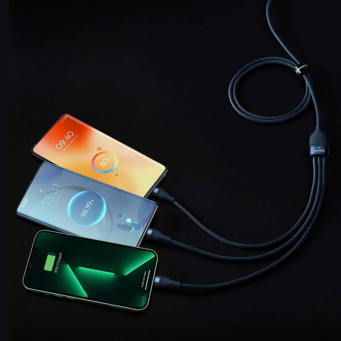 Baseus Flash Series II kabel USB Typ C / USB Typ A - USB Typ C / Lightning / micro USB 100 W 1,5 m niebieski (CASS030203)