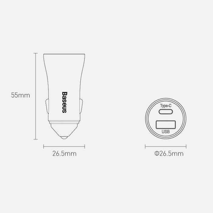 Baseus Golden Contactor Pro szybka ładowarka samochodowa USB Typ C / USB 40 W Power Delivery 3.0 Quick Charge 4 + SCP FCP AFC szary (CCJD-0G)