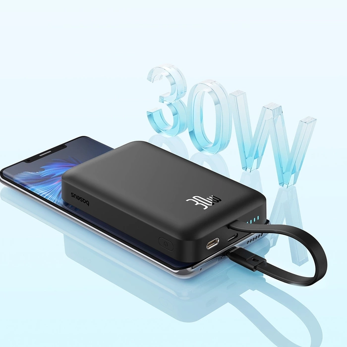 Powerbank Baseus Magnetic Mini MagSafe 10000mAh 30W z wbudowanym kablem USB-C 0.3m Czarny