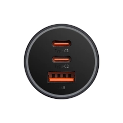Baseus Golden Contactor Pro ładowarka samochodowa USB-A + 2x USB-C 65W ciemnoszary (CGJP010013)