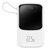 Powerbank Baseus Qpow Digital Display z szybkim ładowaniem 10000mAh 22,5W QC/PD/SCP/FCP z wbudowanym kablem USB-C biały