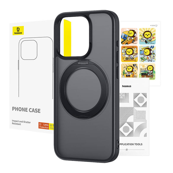 Etui iPhone 14 Pro Max Baseus SkyRing Magnetic ze stojakiem + szkło hartowane i zestaw czyszczący (czarny)
