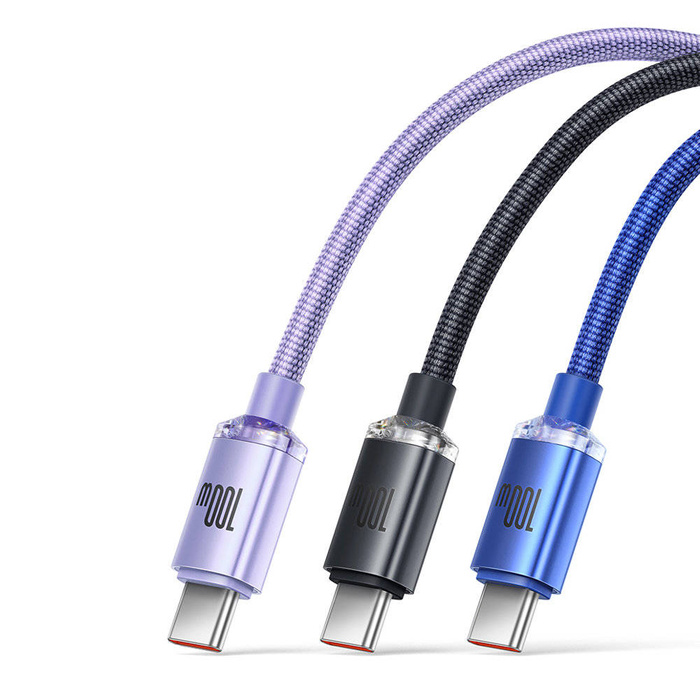 Baseus Crystal Shine Series kabel przewód USB do szybkiego ładowania i transferu danych USB Typ A - USB Typ C 100W 2m fioletowy (CAJY000505)