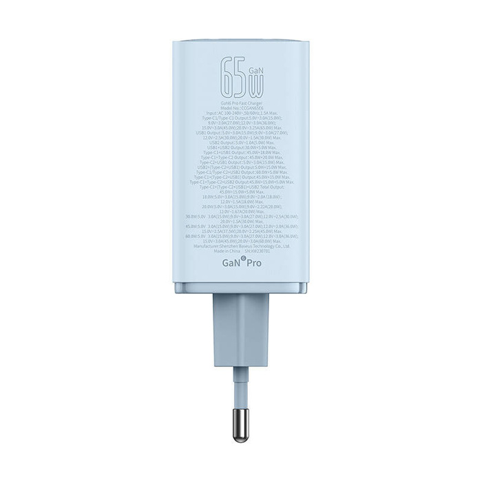 Ładowarka sieciowa Baseus GaN6 Pro, 2xUSB-C + 2xUSB, 65W (niebieska)