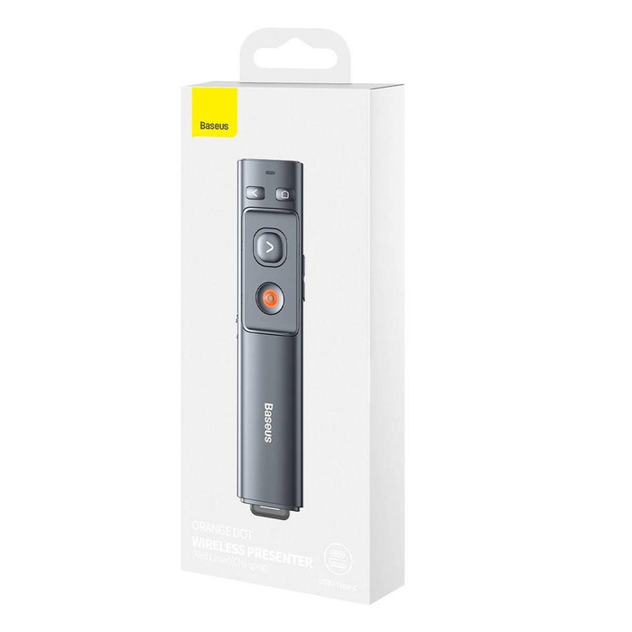 Baseus Orange Dot wskaźnik laserowy pilot do prezentacji PC z wbudowanym akumulatorem szary (WKCD000013)